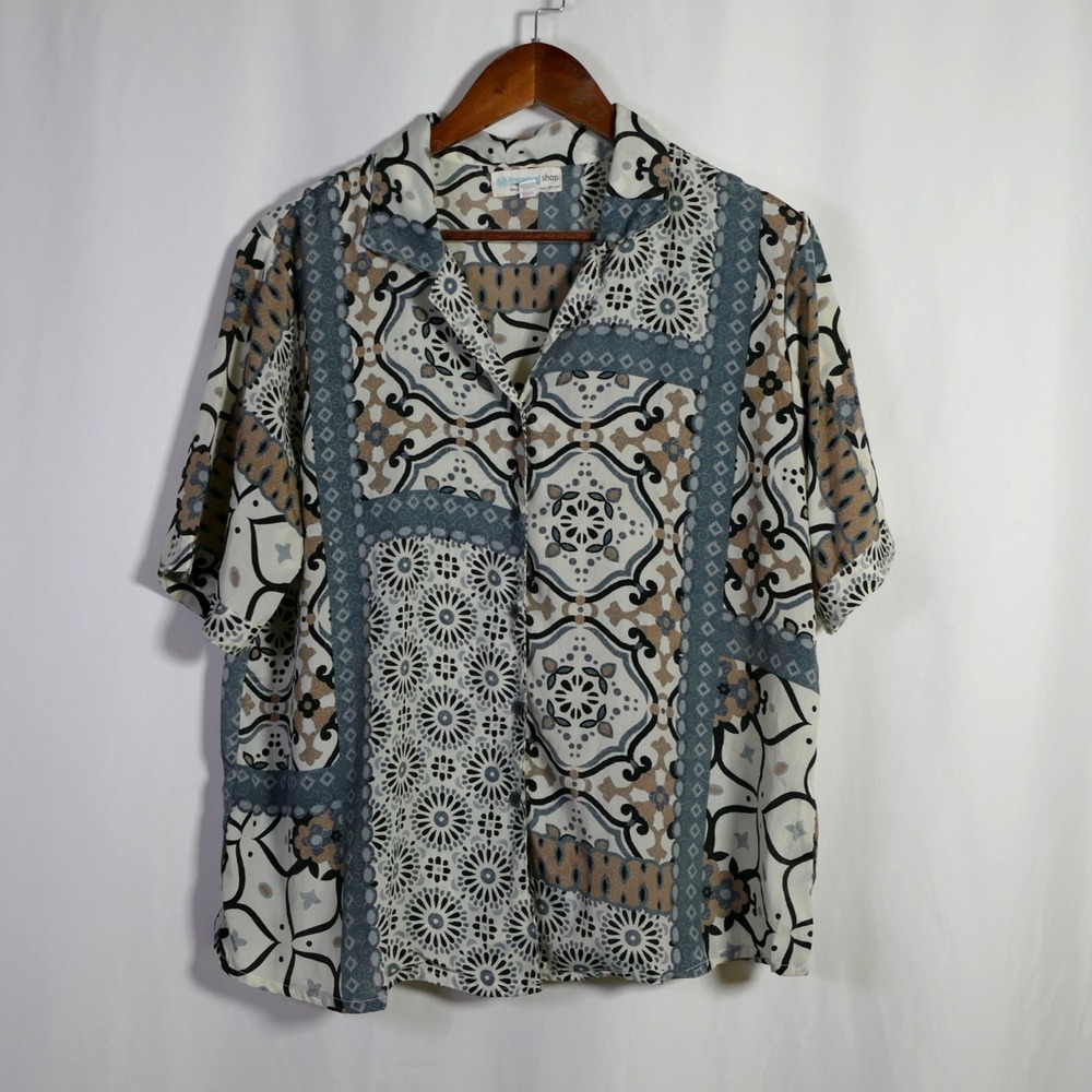 Knowmad Shop Boho Artsy Silk Button Up Top Size M L Boxy Oversized Resort Travel